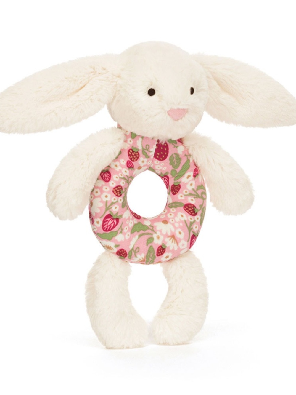 Baby Jellycat Blossom Cream Bunny Berry Ring Rattle Strawberry Floral Plush Toy
